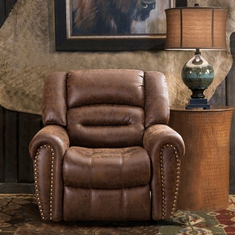 40.5 Wide Classic and Overstuffed Soft Vegan Leather Power Recliner Chair with Retro Studs Brown Vegan Leather